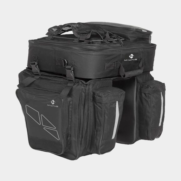 Pakethållarväskor M-Wave Amsterdam Triple Traveller, kan även användas som ryggsäck eller axelremsväska, 2 x 17 liter + 28 liter