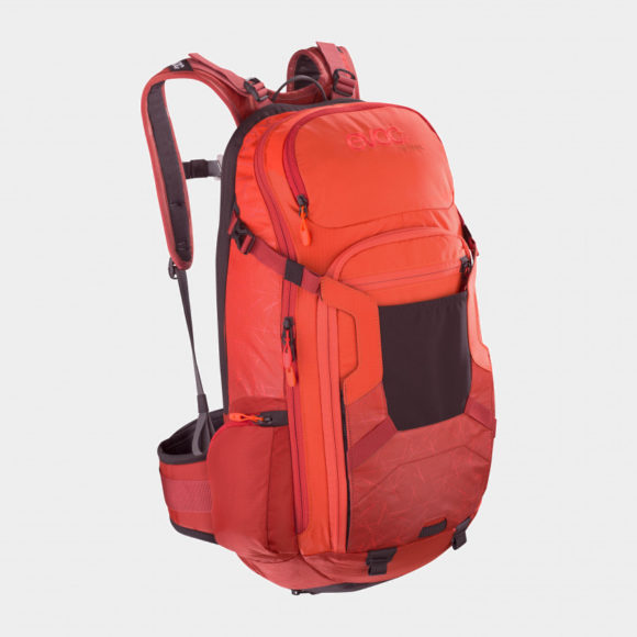 Cykelryggsäck med ryggskydd EVOC FR Trail Orange/Chili Red, förberedd för vätskebehållare, 20 liter, Medium/Large