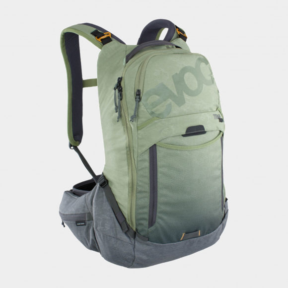 Cykelryggsäck med ryggskydd EVOC Trail Pro Light Olive/Carbon Grey, förberedd för vätskebehållare, 16 liter, Small/Medium