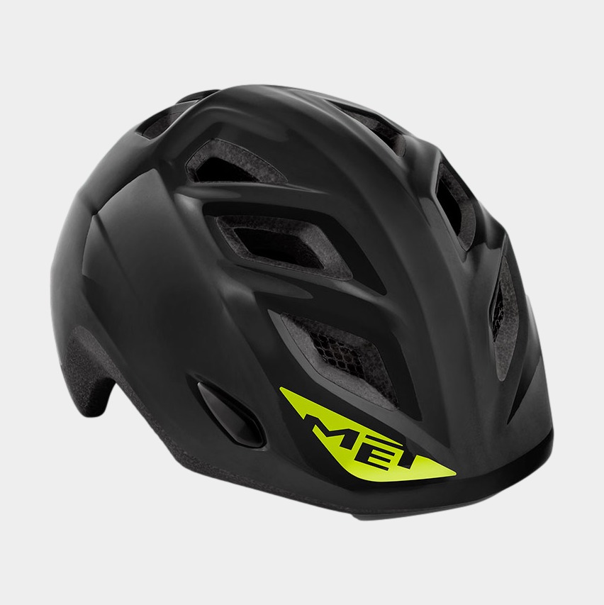 Cykelhjälm MET Elfo Black/Glossy, grönt spänne, Universal (46 - 53 cm)