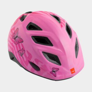 Cykelhjälm MET Elfo Pink Butterflies/Glossy, grönt spänne, Universal (46 - 53 cm)