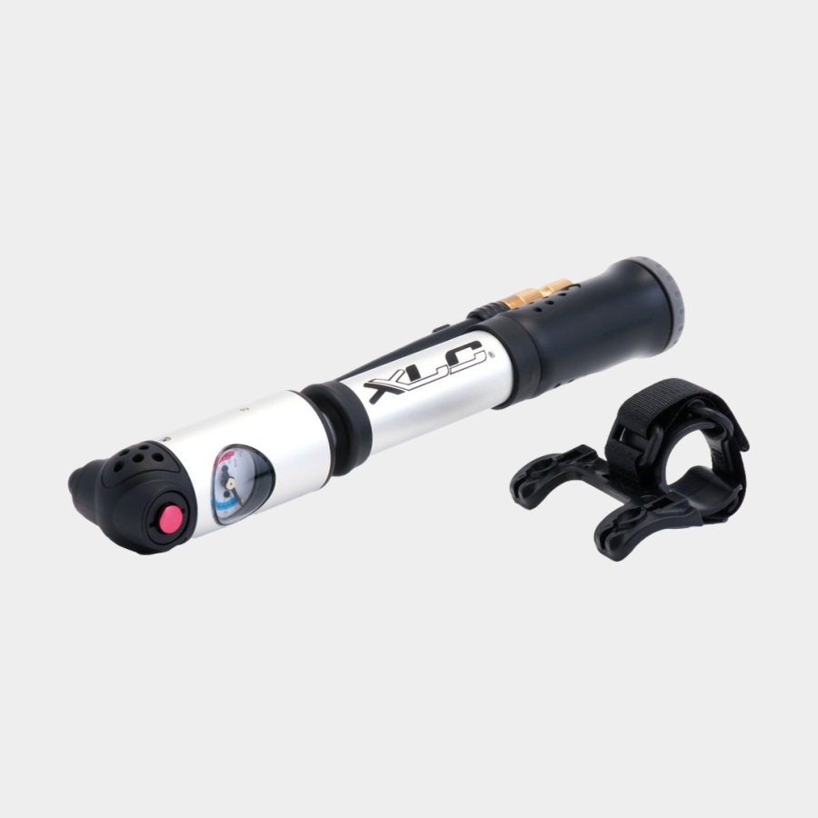 Minipump och dämparpump XLC PU-A04, med analog tryckmätare (manometer), med extern slang, med bleed-funktion + ramfäste